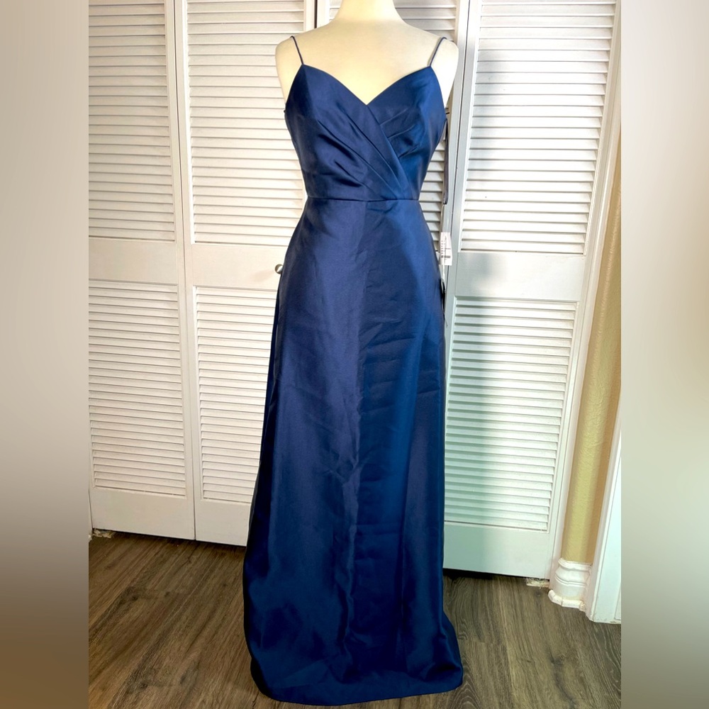 NEW. ALFRED SUNG, DRAPED WRAP‎ SATIN MAXI DRESS WITH POCKETS.